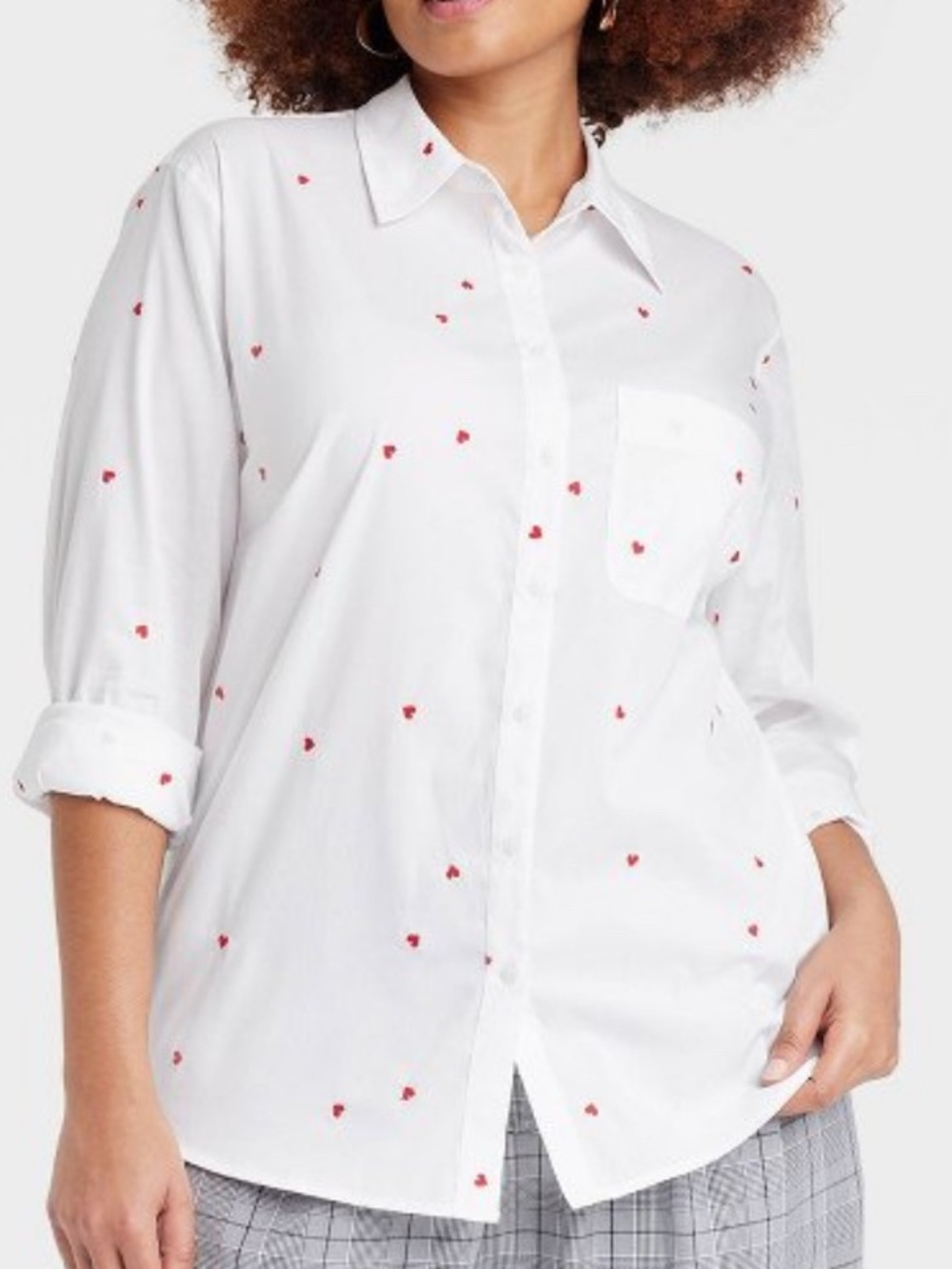 A New Day White Heart Embroidered Button Down Shirt XXL